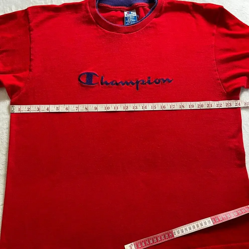 Champion Vintage embroidered Logo red & purple T-shirt men’s size XL - Picture 5 of 8